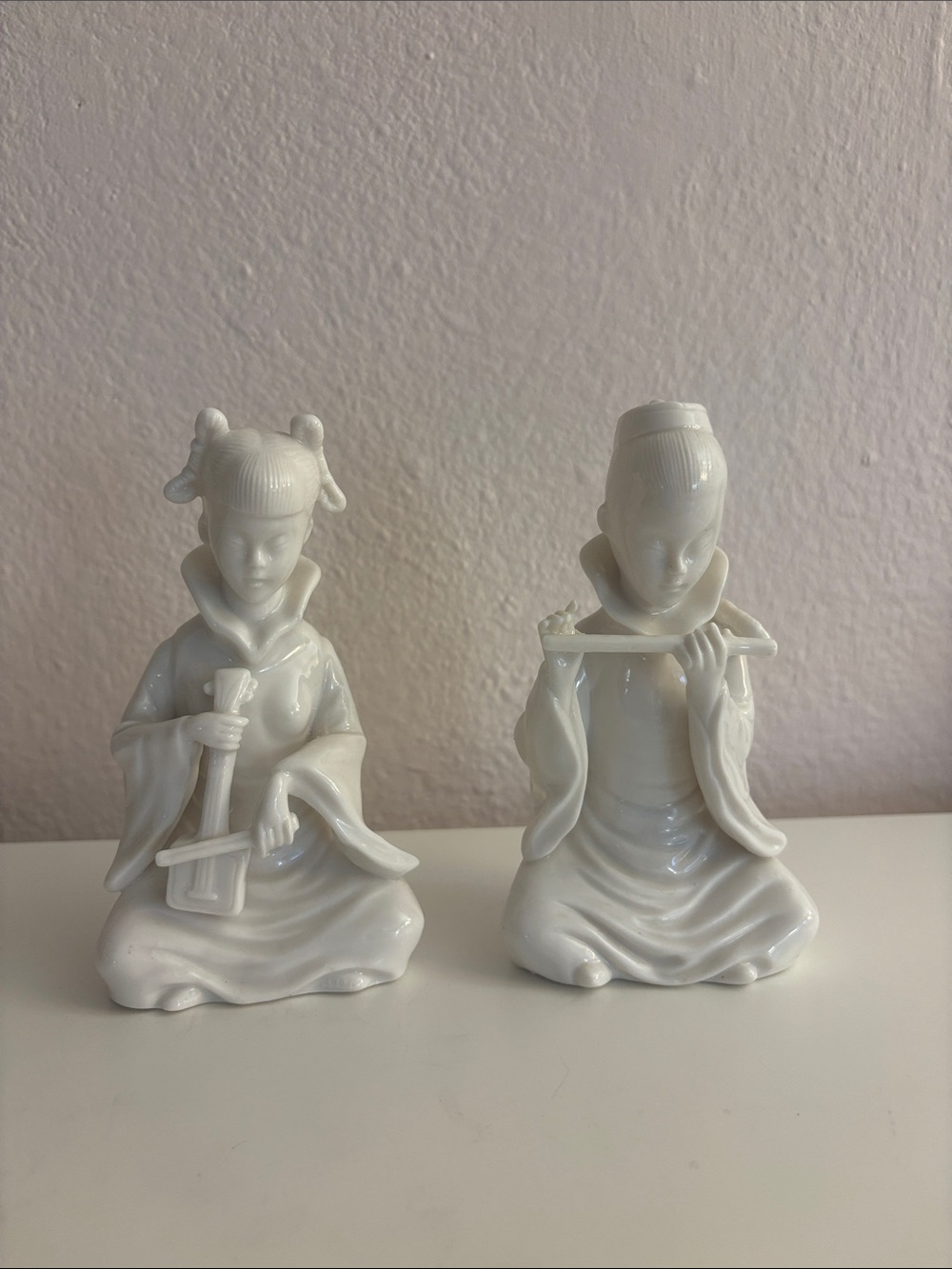 Porcelain Geisha Figurine Pair - White Ceramic Collectibles